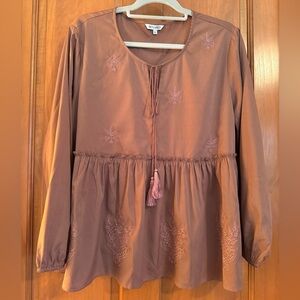 Benares Peasant Look Long Sleeve Embroidered Blouse